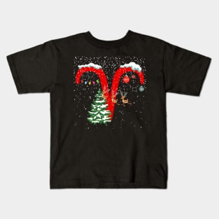 Christmas Themed Aries Zodiac Sign Astrology Kids T-Shirt